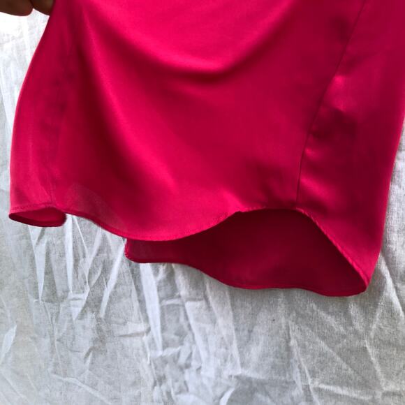 Tahari Top Bright Pink Chiffon High Neck Short Sleeve Small - Picture 8 of 9